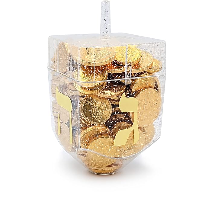 The Dreidel Company Jumbo Hanukkah Dreidel Filled with Chocolate Gelt Coins Chocolate Half Dollar Coins Chanukah Gelt Kosher (2-Pack)