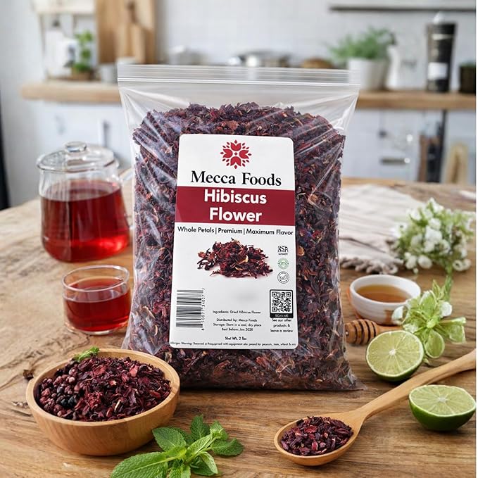 2lb Dried Whole Hibiscus Flowers and Petals Flor de Jamaica Sorrel Flower Zobo Flower perfect for Tea and Mexican Agua Fresca by Mecca Foods | perfect for Mexican Agua Fresca Tea Flor de Jamaica