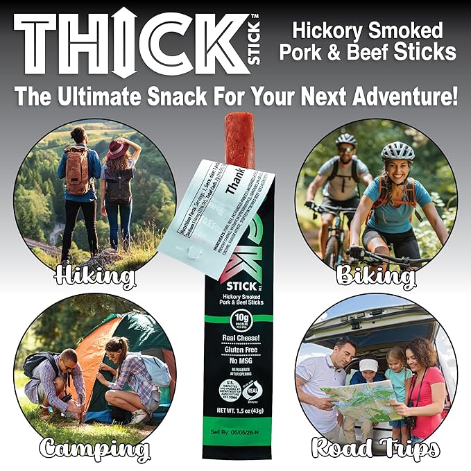 THICK STICK - STONERIDGE OLD-FASHIONED QUALITY PEPPERONI &amp MOZZARELLA - Hickory Smoked Pork and Beef Snack Sticks Gluten Free No MSG 15 Count THICK 1.5 oz Sticks High Protein Soy Free 15 Co