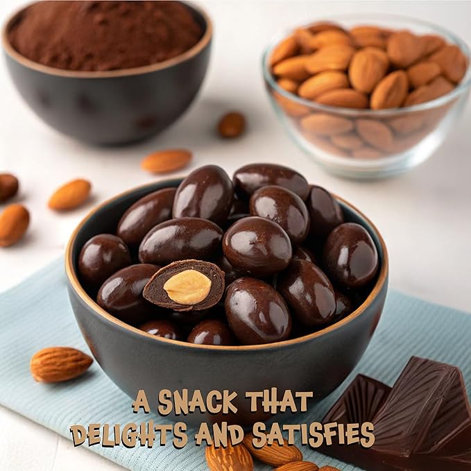Dark Chocolate Almonds - 2 Pound Bulk Pack - Whole Dry Roasted Dark Chocolate Covered Almonds - Candy for Office Buffets Snacking &amp Gifting - Classic Coated Nuts