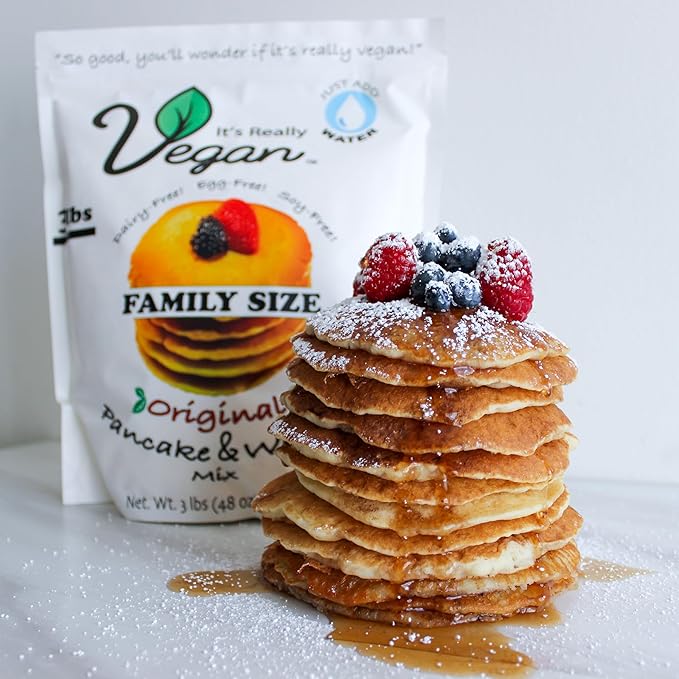 It's Really Vegan Pancake &amp Waffle Family Size Mix 3lbs | Dairy Free Egg Free and Soy Free Mix Pancake Waffle | Serving Size 1/3 Cup Mix (43g) (Original)