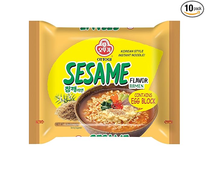 OTTOGI Spicy Sesame Flavor Ramen – Korean Instant Noodle with Egg Block Spicy Sesame Broth 4.05 oz (Pack of 10)