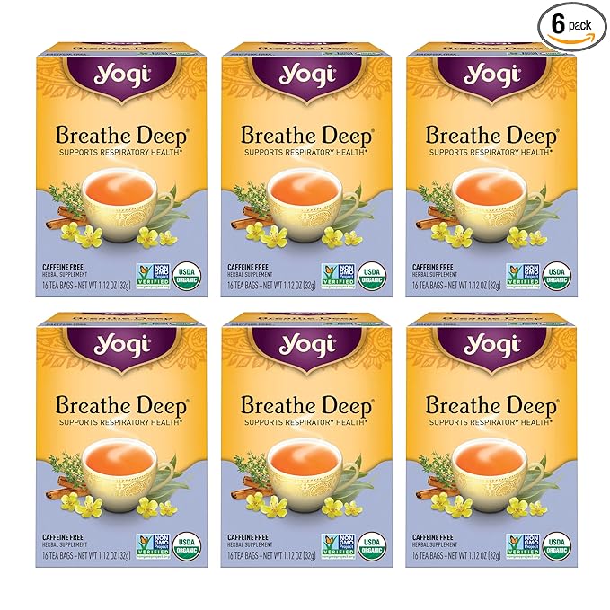 Yogi Tea Breathe Deep Tea - 16 Tea Bags per Pack (6 Packs) - Organic Respiratory Tea - Supports Respiratory Health - Includes Licorice Root Eucalyptus Leaf Ginger Root &amp Cinnamon Bark