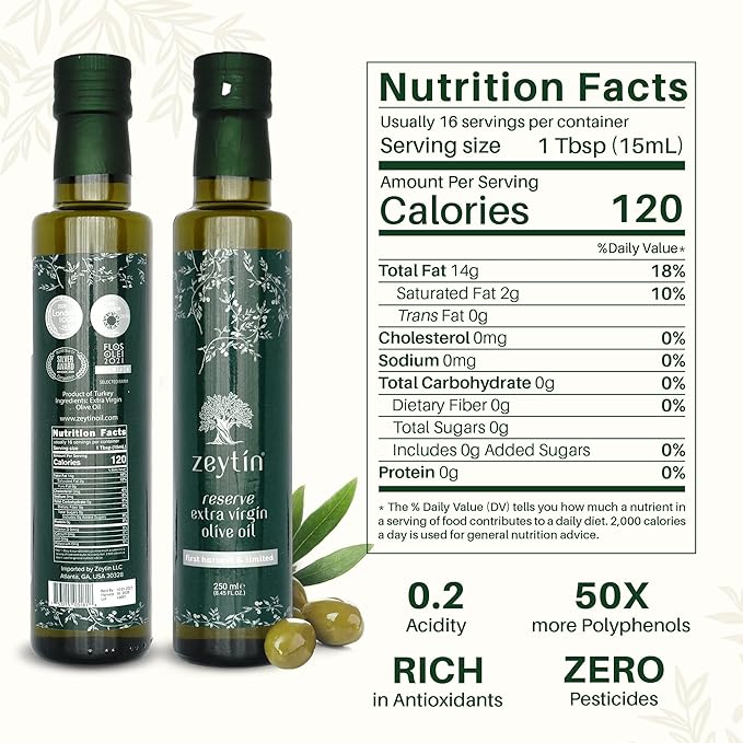 Zeytin Reserve Olive Oil Extra Virgin - Early 2024 Harvest Bottled in May - Awarded Brand - Limited Edition - Vegan Keto &amp Cold Pressed Olive Oil for Cooking Soup &amp More (8.5fl oz - Pack of