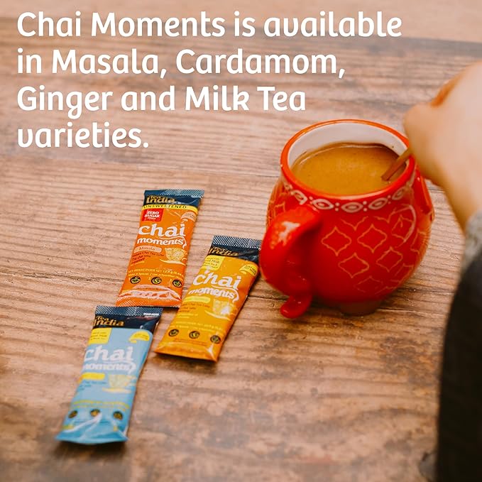 Tea India Chai Moments Cardamom Chai Tea Instant Latte Mix Flavorful Blend Of Premium Black Tea Cardamom &amp Natural Ingredients Traditional Indian Tea Individually wrapped 10 Sachets Pack of 6