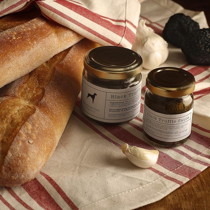 TRUFFLES USA Black Truffle Sauce 2.82 oz Jar - Imported from Italy - Fresh Sauce for Pasta Chicken Steak Vegetables Bread - Unique Gourmet Recipe