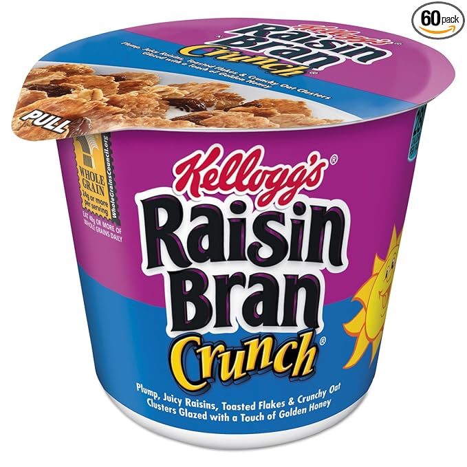 Kellogg's Raisin Bran Crunch Breakfast Cereal in a Cup Original Good Source of Fiber 2.8 oz Cups (Pack of 60)