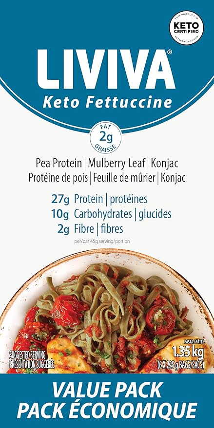 LIVIVA Low Carb High Protein KETO Value Pack Spaghetti Noodle Pasta 6 Pk – 135 g Protein per Box with Pea Protein &amp Konjac Flour - 8g Net Carbs Diabetic-Friendly - Healthy Al Dente Pasta (6 Pack