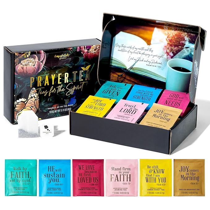 Thoughtfully Gourmet Tea Affirmations Christian Prayer Gift Set Includes 6 Flavors of Tea with Bible Verses from Psalms and Other Books to Rejoice Pack of 90