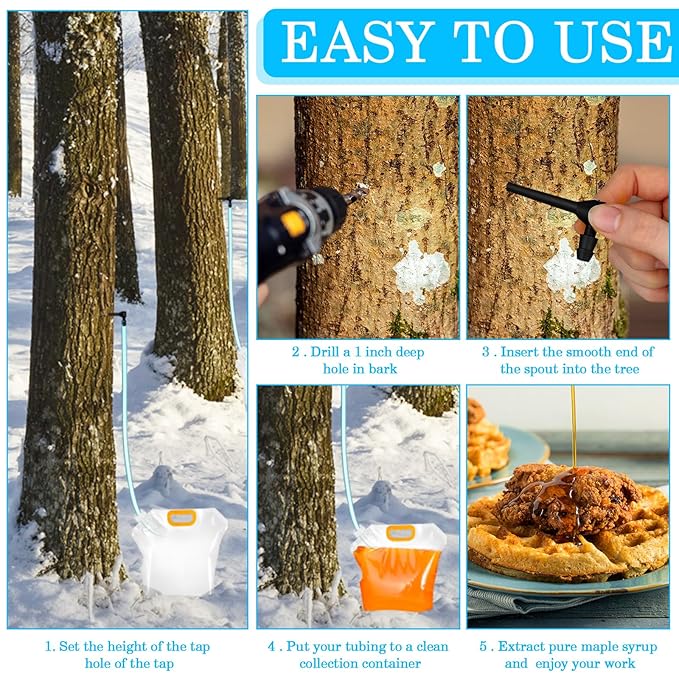 SiliFine 10 Sets Maple Syrup Tapping Kit Include 10 Taps 10 Pcs 3 ft Tubing 10 Pcs 5L Bags for Experts or Beginners Maple Birch Syrup Collection Supplies