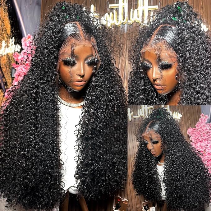 250 Density Deep Wave Lace Front Wigs Human Hair 13x6 HD Lace Front Wigs Human Hair Pre Plucked Glueless Deep Wave Wig Natural Color Deep Curly Wig for Women 26 Inch
