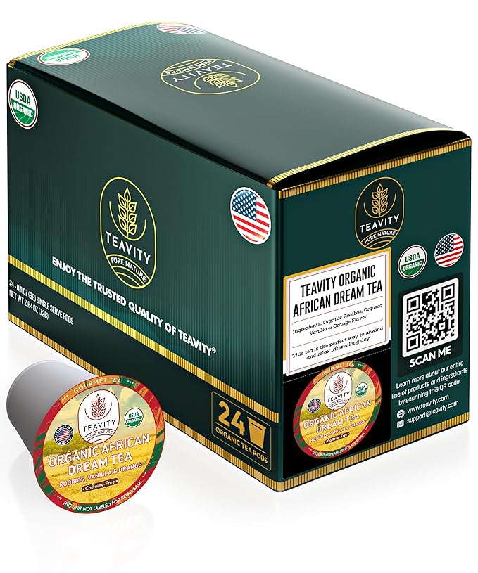 Organic Rooibos Tea Pods with Vanilla &amp Orange - Naturally Decaf Tea - African Dream by Teavity (24 Tea Pods)