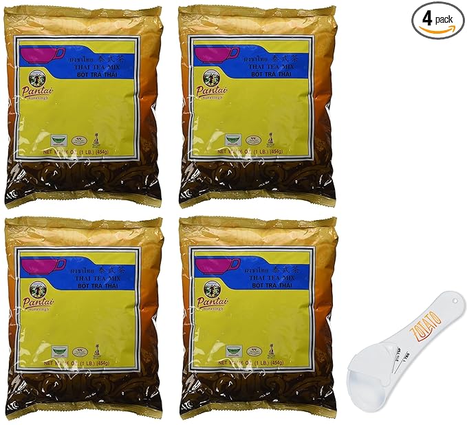 (4 Packs) Ultimate Thai Tea Kit - Traditional Thai Tea Mix with Measuring Spoon - Brew Authentic Iced or Hot Thai Tea at Home - 16 oz