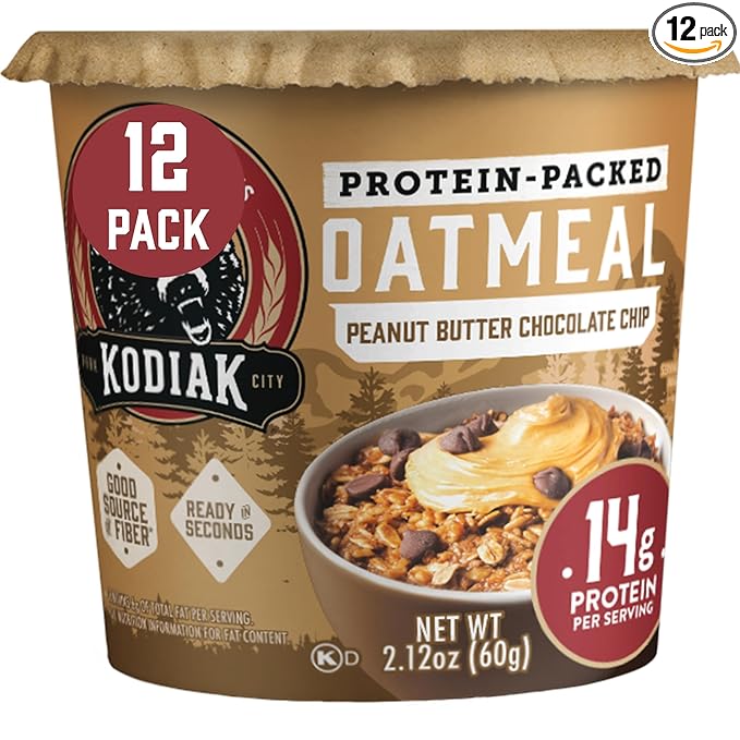 Kodiak Cakes Instant Oatmeal Cups Peanut Butter Chocolate Chip High Protein 100% Whole Grains (12 cups)