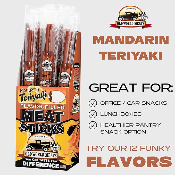 Old World Meats Meat Sticks 110 Calories Keto Low Carb 1g Sugar Fuelings 20 Pack 1 ounce sticks (Mandarin Teriyaki)