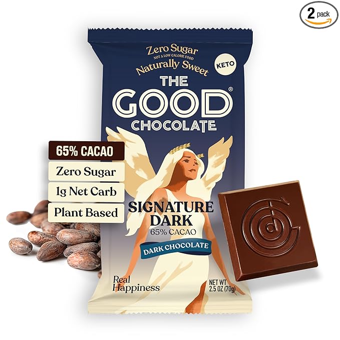 THE GOOD CHOCOLATE – Dark Chocolate Bars with Zero Sugar &amp Lower Net Carbs – Keto Chocolate Bar with Lower Calories All Natural and Non-GMO Keto Snacks 2.5 oz (2 Bars Starter Pack)