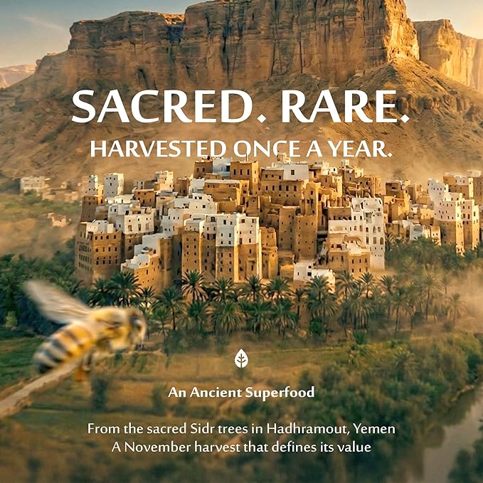 Raw Yemeni Sidr Honey BB+ Grade | Glass Jar | Unpasteurized Unfiltered &amp Unheated | Authentic Monofloral Do’ani Sidr Honey from Sidr (Jujube Ziziphus) Trees | 100% Pure &amp Natural | 10oz / 284