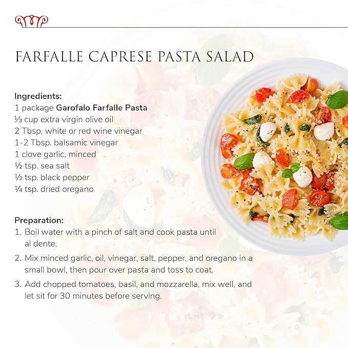 Garofalo - Premium Durum Wheat Semolina Farfalle Pasta Italian Made Bronze-Drawn Al-Dente One-Ingredient Pasta (4 pack)