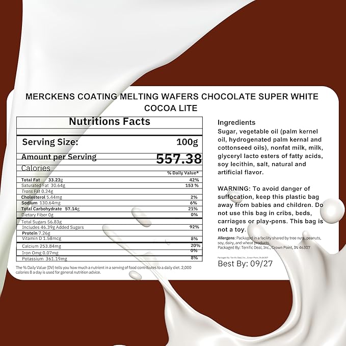 Super White Chocolate Melting Wafers 5LB – Smooth and Creamy Perfect for Dipping Baking Candy Making and Decorating Desserts – Ideal for Fountains Coating and Molded Chocolates. (5 pound) (Super