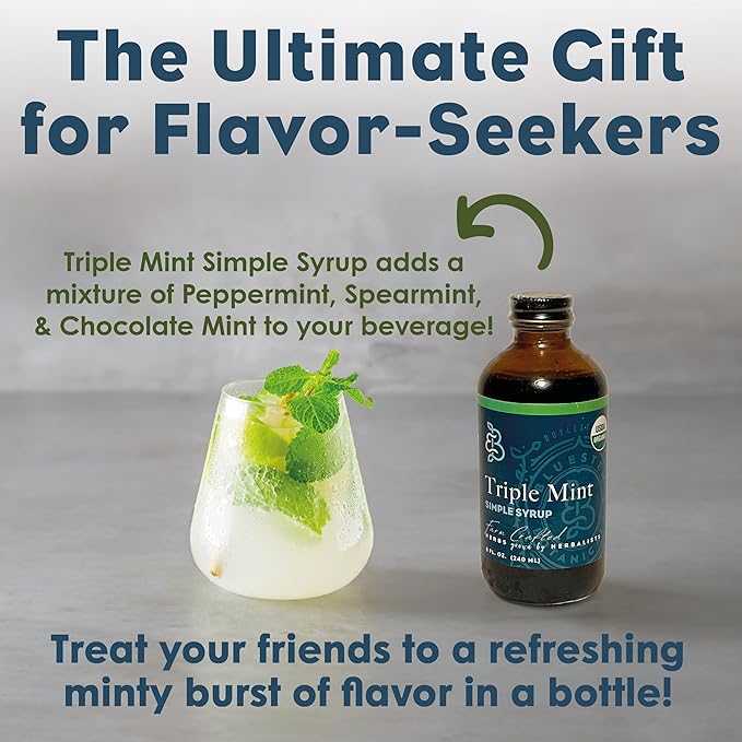 Bluestem Botanicals Organic Triple Mint Simple Syrup 8 oz Cocktail and Mocktail Mixer for Drinks Non-Alcoholic Peppermint Spearmint Chocolate Mint