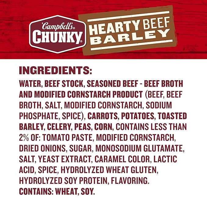 Campbell’s Chunky Soup Hearty Beef and Barley Soup 18.8 Oz Can (Pack of 24)