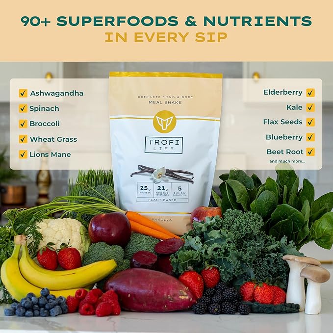 All-In-One Complete Nutrition Meal Shake | 90+ superfoods &amp nutrients 21g Organic Fruits &amp Veggies 25g Plant-Based Protein | Vegan Friendly | Best Meal Replacement Shake Powder | 33.3oz