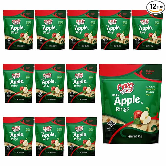 Oneg Dried Apple Rings Dried Fruit Snack Gluten Free All Natural Healthy Snack for Kids and Adults No Sugar Added Non-GMO Vegan No Sodium Kosher Apple Snack in Resealable Bag 72 0z 12 Pack