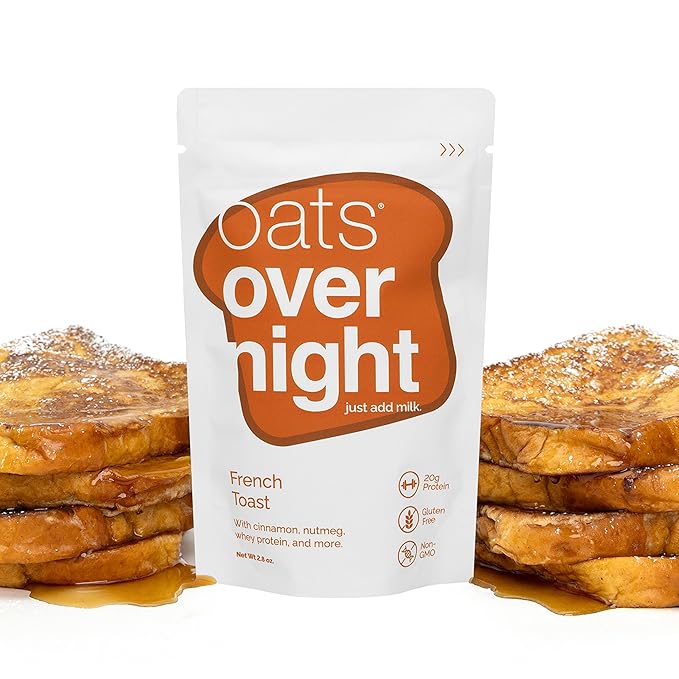 Oats Overnight French Toast - Overnight Oats with 20g Whey Protein High Fiber Breakfast Protein Shake - Gluten Free Oatmeal Non GMO High Protein Oatmeal (2.7 oz per Meal) (8 Pack)