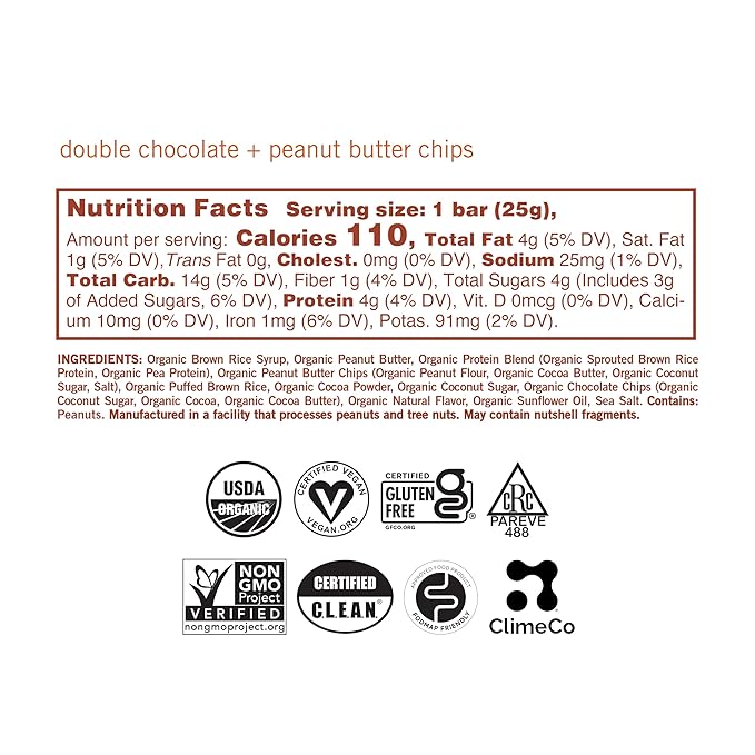 GoMacro MacroBar Mini Organic Vegan Snack Bars - Double Chocolate + Peanut Butter Chips (0.90 Ounce Bars 24 Count)