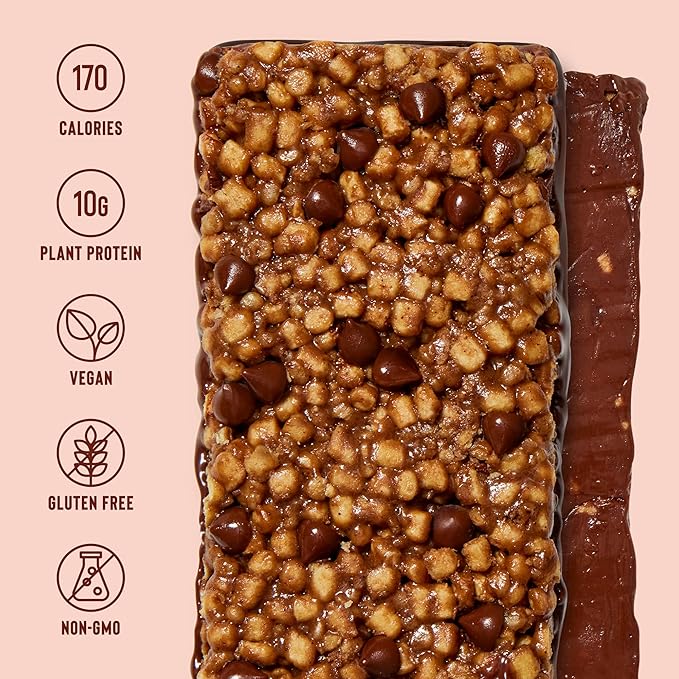 Mezcla Puff-Crispy Plant Based Protein Bars - Hot Chocolate - Healthy Snacks for Kids &amp Adults - Granola Bars for School Travel &amp Office Snacks - Gluten Free Vegan Non GMO 10g Protein - 1