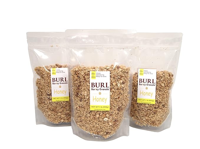 Burl Barley Granola Honey Granola 1 lb Bulk 3 Pack Rolled Barley Grain Great Granola for Parfaits Whole Grain Clean Ingredients