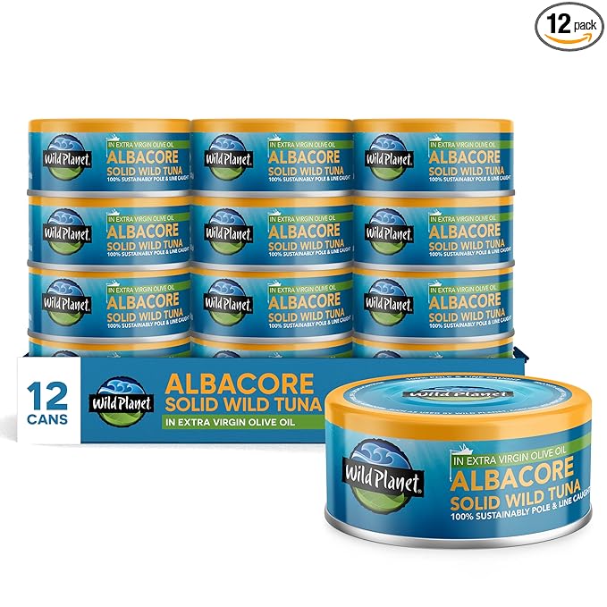 Wild Planet Albacore Wild Tuna in Extra Virgin Olive Oil Canned Tuna Sustainably Wild-Caught Pole &amp Line 5oz (Pack of 12)