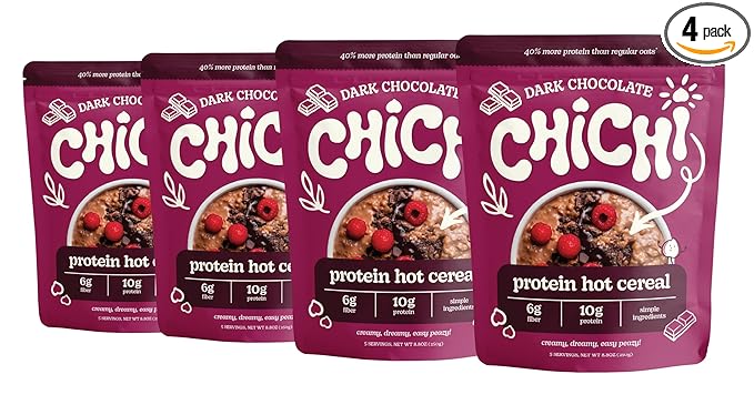 ChiChi – Protein Hot Cereal | Dark Chocolate (8.8 oz x 4 pouches 20 servings) —Made with Chickpeas Protein-Packed (11g) High Fiber Made with Simple Ingredients Gluten Free Grain Free Vegan
