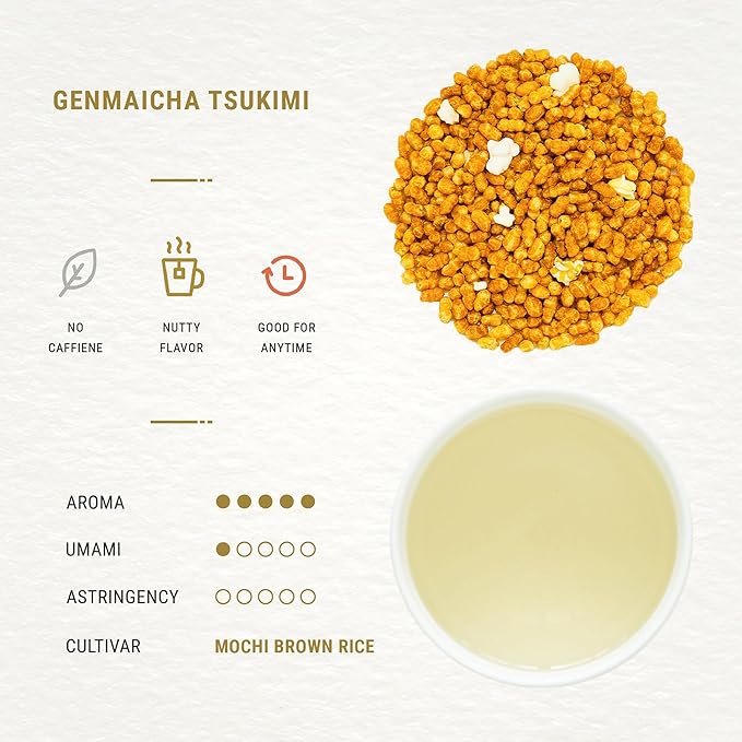 Senbird Premium Genmaicha - Caffeine-Free Japanese Mochi Rice Tea - From Hokkaido Japan - Herbal Tea in Airtight Tin (3.5oz/100g)