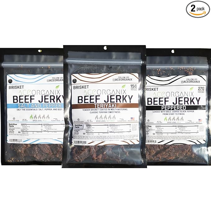 Ace Organix Premium Brisket Beef Jerky Snack Multiple Flavors Made in USA (Classics Bundle)