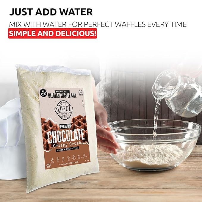 OldSoul Professional Belgian Waffle Mix | GLUTEN FREE &amp VEGAN | 5 Lbs | Crispy | Chocolate Flavour | 28 Waffles (5 Lbs Gluten Free &amp Vegan)