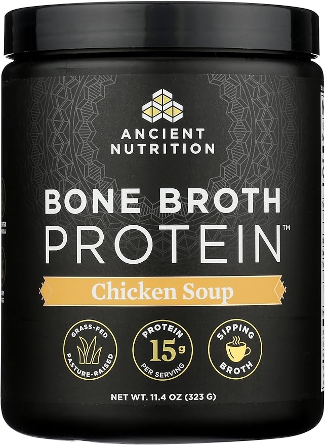 Ancient Nutrition Bone Broth Protein Powder Chicken Soup Grass-Fed Chicken and Beef Bone Broth Powder 15g Protein Per Serving Supports a Healthy Gut 15 Servings