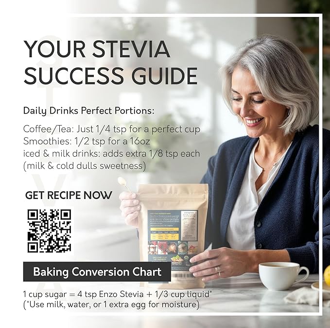 Enzo Easy Use Organic Stevia Powder 200g (7.05oz / 1600 Servings) All Natural Alternative Sweetener 12 x Sweeter than Processed Sugar with No Artificial Additives &amp Fillers