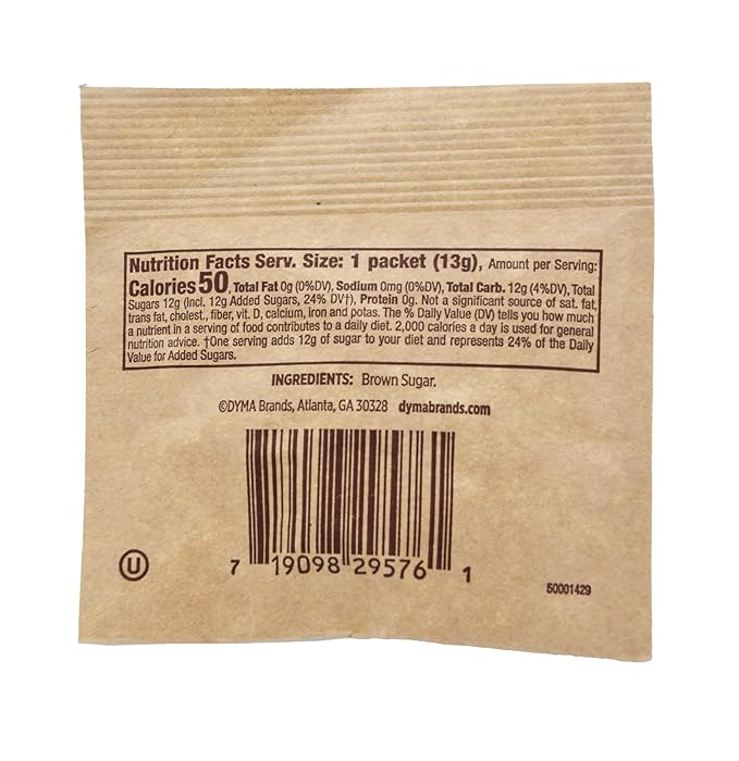 Single Serv All Natural Brown Sugar Packets - Delicious Brown Sugar Easy To Open Perfect for On-the-Go Sweetening and Baking - 13g Individual Servings. 96 Count