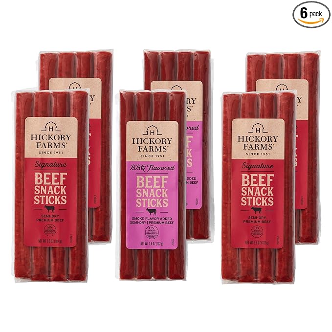 Hickory Farms Sausage Snack Sticks Variety 6-Pack | High-protein snack gluten free meat sticks for snacking