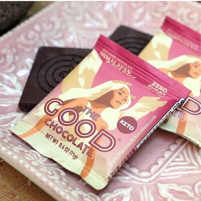 The Good Chocolate - Himalayan Salt Keto Chocolate Squares Zero Sugar Lower Net Carb Snack Lower Calorie Vegan Chocolate Candy 24 Square Family Pack