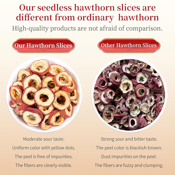 Hee Creek Premium Dried Hawthorn Berries 14.11oz/400g Natural Hawthorn Berry Tea No Sugar No Artificial Color Awaken the Taste Buds 无核山楂 山楂片 山楂干
