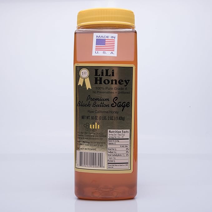 California Raw Premium Black Button Sage Honey 50 Oz. 3 1/8 Lb 1.42 kg Pure Natural Grade A Gift Wrapped