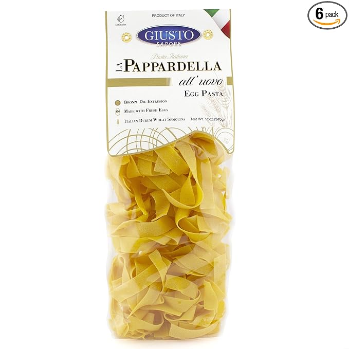 Giusto Sapore Classic Pappardelle All Vovo Italian Egg Pasta Nest - 340g - Premium Bronze Drawn Durum Wheat Semolina Gourmet Pasta Noodles - 6 pack