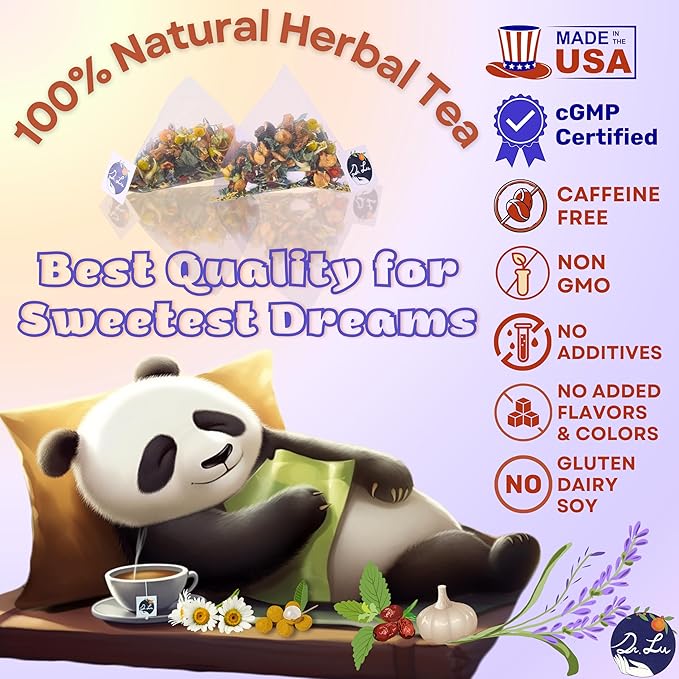 2 Pack of Dr. Lu’s Happy Sleep Tea | 100% Natural Calming Herbal Tea | Traditional Nighttime Relaxation Blend with Chamomile Lavender Lemon Balm &amp More Herbs