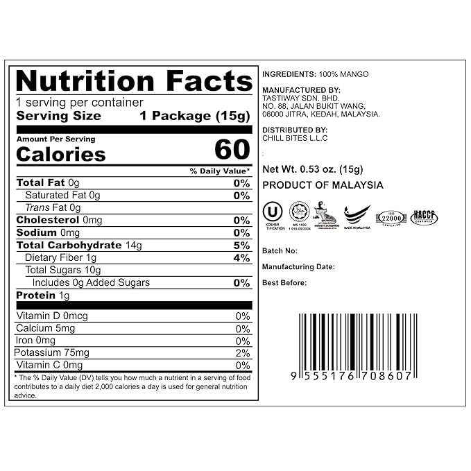 ALOR 100% Natural Dried Mango Slices – Unsweetened No Sugar Added Pure Fruit Snack – Crunchy Crispy &amp Gluten-Free – Healthy Dehydrated (15 Grams x 8 Packs - Mango)