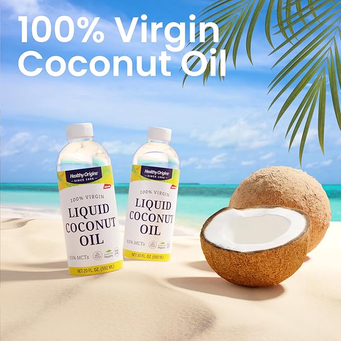 Healthy Origins Coconut Oil Liquid (100% Virgin) - Virgin Unrefined Cold-Pressed Liquid Coconut Oil - 93% MCTs - Centrifuge Extracted Coconut Oil - 20 fl Oz