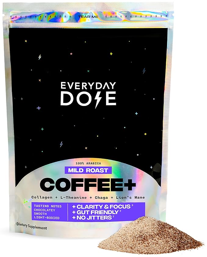 Everyday Dose Premium Adaptogenic Mushroom Coffee with Grass-Fed Collagen Chaga Lions Mane &amp L-Theanine for Better Focus Energy Digestion Skin and Immunity 30 Servings