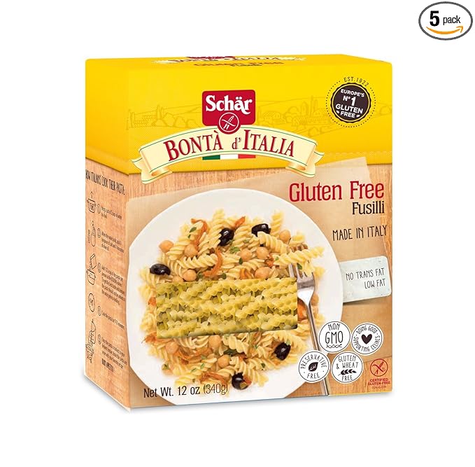 Schar - Pasta Fusilli- Certified Gluten Free - No GMO's Wheat or Preservatives - (12 oz) 5 Pack