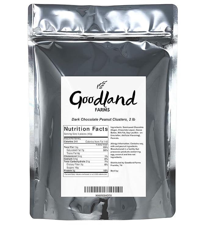 Goodland Farms Dark Chocolate Peanut Clusters 2 Pounds - Wholesale Bulk Candy Chocolate Covered Peanuts